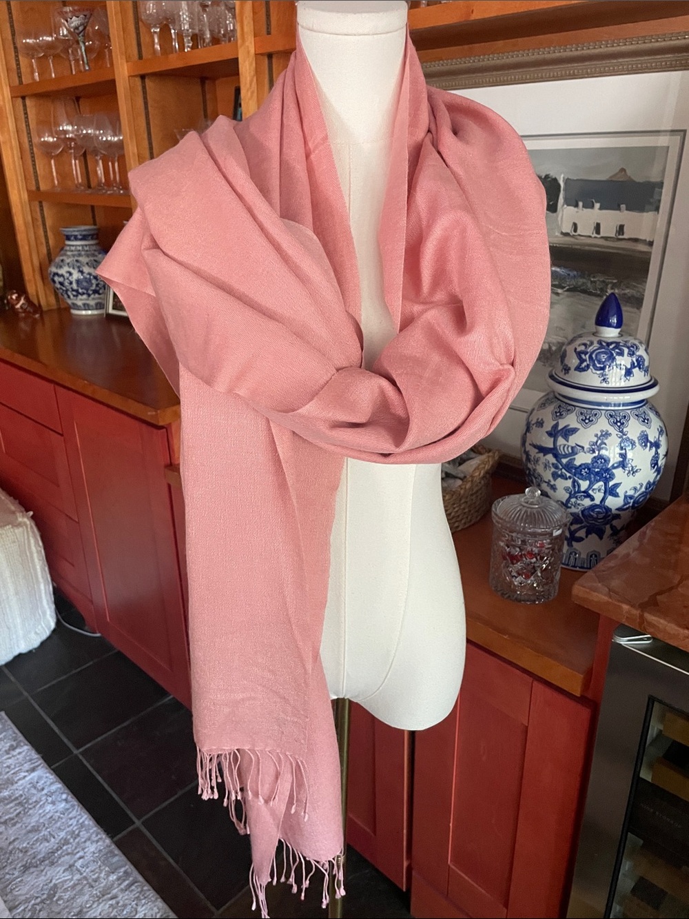 Henri Bendel Large Pink Wrap Scarf Shawl Some Wear Collector Piece
